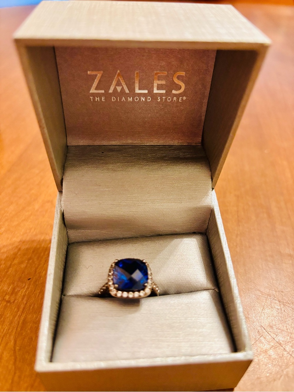Zales Deep Blue Halo Ring in Silver-Tone